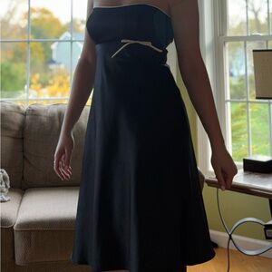 Alfred Angelo Elegant Black Midi Dress with White Trim and Bow